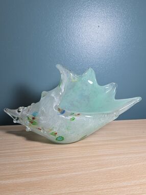 Handblown Seafoam Glass Shell Bowl